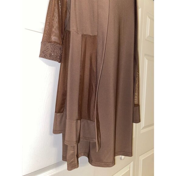 Elegant Brown Sleeveless Dress With Matching Sheer Jacket Embellished Neckline W - Picture 6 of 9